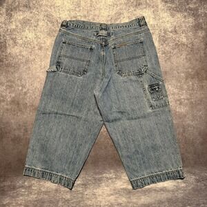 Vintage Lee Riveted Women's Long Baggy Carpenter‎ Denim Capri Shorts Size 32"
